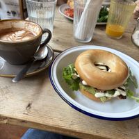Vegan guac and sausage bagel  at The Crafty Egg in Bristol