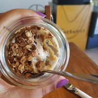 Apple jam, soy yogurt and granola. no sugar  at The Therapist - LxFactory in Lisbon