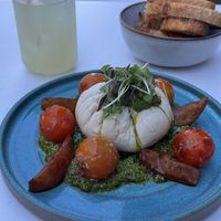 Vegan Burrata Salad, and a delicious ginger lemonade   at The Therapist - LxFactory in Lisbon