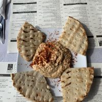 Red pepper hummus and pita starter at Apollon in Corfu