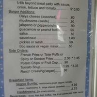 Vegan menu (4/6/17) at Jim Dandy Restaurant  in Portland