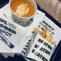 Tomato soup and air baked fries   at Beatnic - Williamsburg in Brooklyn