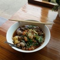 bahmenam- yellow noodle vegetable soup at Vegetarian Food Ratsamitham Foundation in Chiang Mai