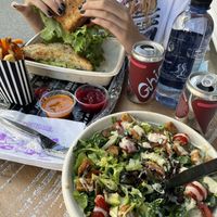 Kale cesar and BLT sandwich with half & half fries.  at Beatnic - Soho in New York City