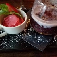 black rice pudding and berry sorbet  at Lime in Galway