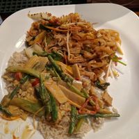 Vegan Pad Thai on top; vegan That Red Curry on bottom (we shared our dishes) at Lime in Galway