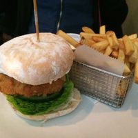 Vegan burger with fries at Lime in Galway