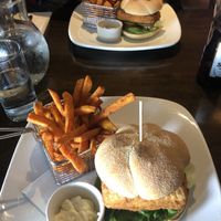 Vegan tofu burguer with sweet potatoes fries and garlic mayo at Lime in Galway