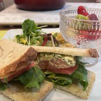 Avocado cheese sandwich (vegetarian) with fruits and juice in a set   at Nobister in Nagasaki