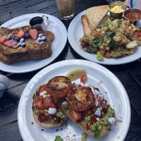 French toast, avo on toast, hash - all vegan   at Moose Coffee in Manchester