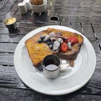 Vegan grande bouche (French toast) with maple butter (ask for it dairy free)  at Moose Coffee in Manchester