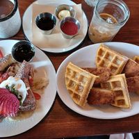 Stuffed french toast. Chicken & waffles at The Wild Chive in Long Beach