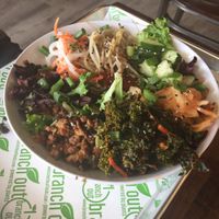 Korean Bibimbop bowl. We got it over greens instead of rice. Very flavorful with an assortment of textures and a zip from the Kim chi. $10 at Branch Out in Paducah