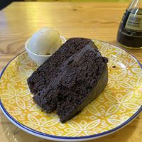 Chocolate cake with peanut ice cream  at Helecho in Medellin