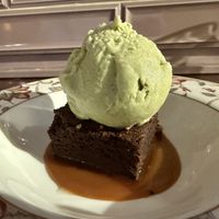 Brownie with matcha ice cream  at Helecho in Medellin