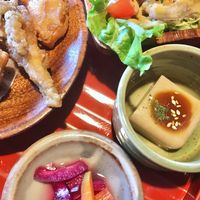 Tempura, sesame Tofu, pickles  at Nyabinghi in Ikoma