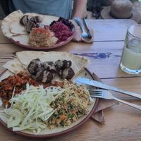 Spicy and crispy falafel plate. Lemonade. at The Chickpea in Crete