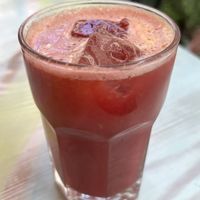 Pomegranate-orange mixed juice (employee explained they pre-juice their juices & keep in fridge)  at The Chickpea in Crete