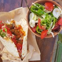 Falafel wrap + Greek salad at The Chickpea in Crete