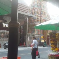 Pan street Hindu temple as seen from the table. To illustrate the actual location of the food stand. at Pan Road - Vegan Food Cart in Bangkok