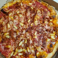 Large (14 in.) build your own - red sauce, v. chorizo, v. cheese, pineapple, & bbq drizzle at Blaze Pizza in Canton
