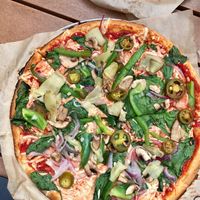 Build your own with lots of veggies and vegan cheese  at Blaze Pizza in Mason