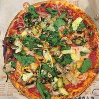 Vegan cheese with spinach, artichoke, brussels sprouts, mushrooms, and oregano.  at Blaze Pizza in Mason