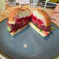 Spiced Beetroot Burger at Hole Foods Deli & Cafe in Mousehole