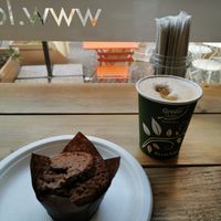 Chocolate coconut muffin and soya cappuccino at La Granadilla in Forli