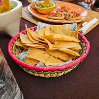 Totopes. Freshly made chips served with salsa at Mi Loreto in Loreto