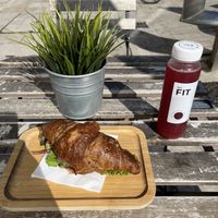 Vegan foie gras croissant. Raspberry juice at Madal Coffee Co - Ferenciek Tere in Budapest