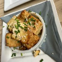 Miso glazed tofu starter   at The Walnut Tree in Eye