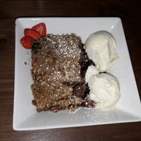 hazelnut-pear-crumble with icecream (vegan option) at The Walnut Tree in Eye