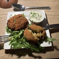 Crab cakes  at The Walnut Tree in Eye