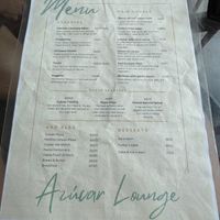 Menu at Azucar Lounge in Havana