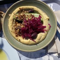 Yummy hummus plate (with as much sourdough bread as you like)   at Rosendals Tradgardskafe in Stockholm