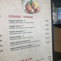 Veggie/vegan section of the menu at Kebap Mann in Innsbruck