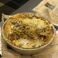 Potatoes, lentils, grilled aubergines, bread crumbs, vegan cream, carrots. Absolutely amazing!  at Niza in Valladolid