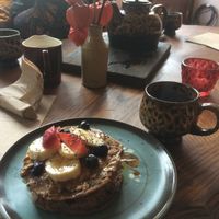 Amazing buckwheat pancake stack with a lovely oolong tea. Absolutely incredible! at Sukha Essentials in Bournemouth