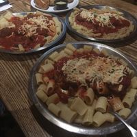 Vegan chicken and meatball parm with pasta  at Brix in Cortland
