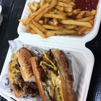 Philly cheese steak and fries  at Jake's Vegan Steaks in North London