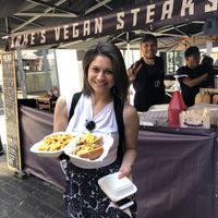 Street food at its best. Just look out for the purple and white and the big smiles!  at Jake's Vegan Steaks in North London
