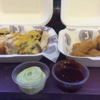 Chick'n Parmi Sarni and sauces at Jake's Vegan Steaks in North London