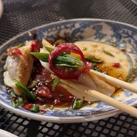 Mushroom and leek pot stickers   at Duck Duck Goat in Chicago
