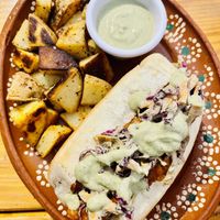 Vegan hot dog 🌭 at Madre Tierra in Hermosillo