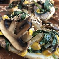 Papas rellenas de champiñones y espinaca at Madre Tierra in Hermosillo