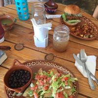 Tacos dorados de papá y hamburguesa mexicana  at Madre Tierra in Hermosillo