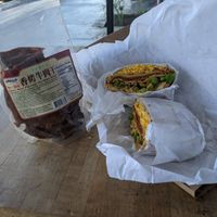 Vegan jerky and Italiano sandwich at San Diego Vegan Market in San Diego