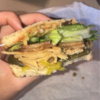 Tofurkey sandwich with seitan bacon  at San Diego Vegan Market in San Diego