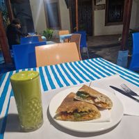 Vegan sandwich with avocado orange juice 55dh total at Sofia in Chefchaouen
